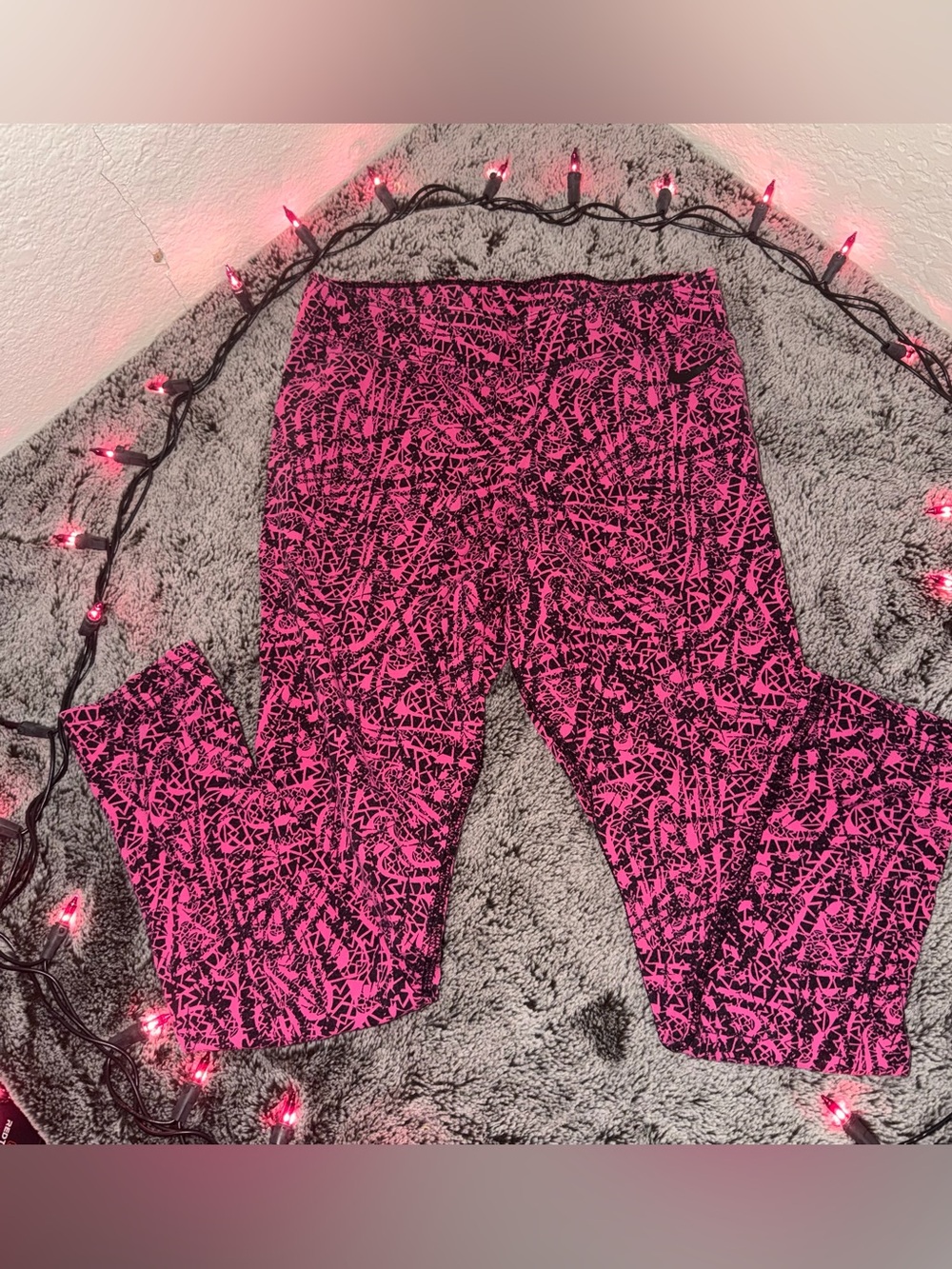 Nike Bright Pink and Black Patterned Leggings